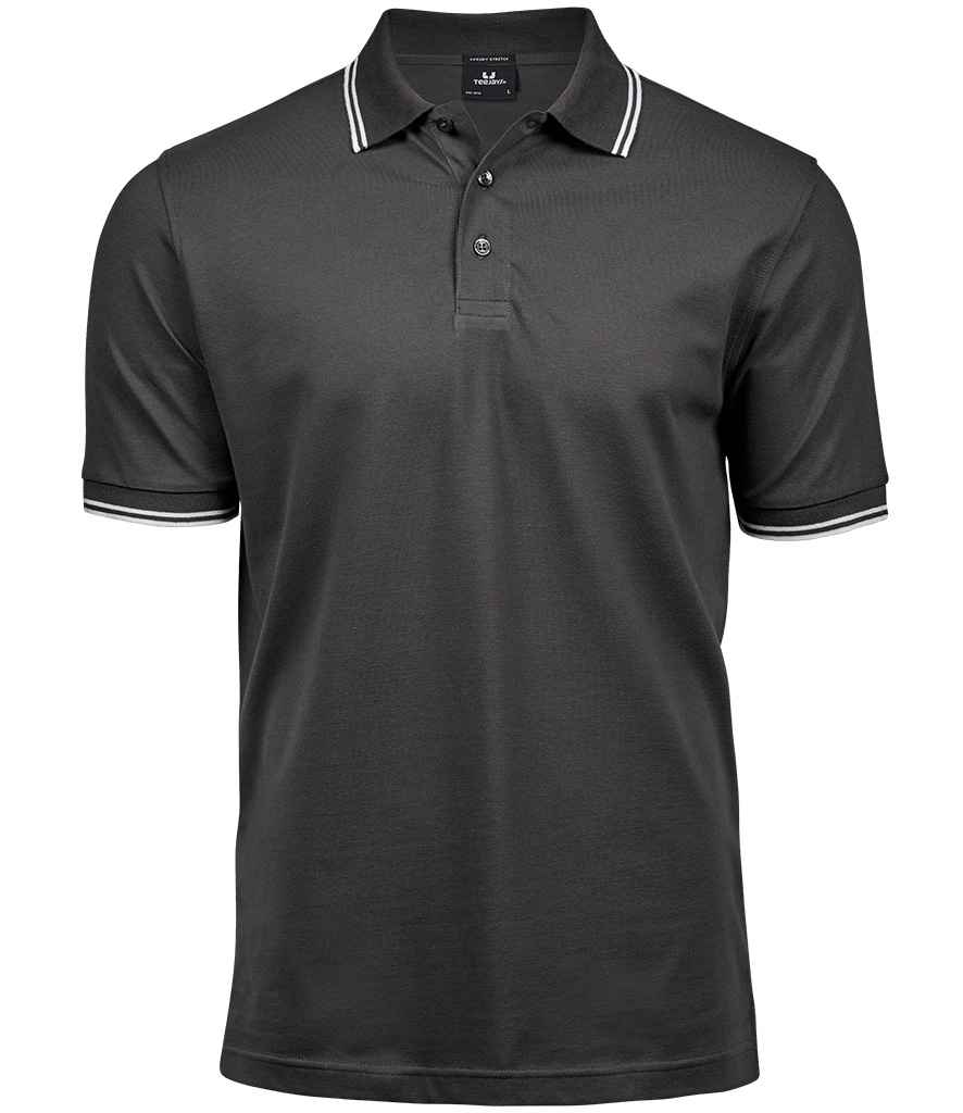 Tee Jays Luxury Stretch Tipped Polo Shirt - Dark Grey/White