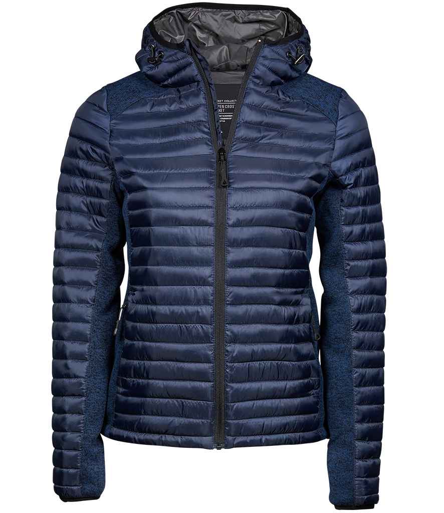 Tee Jays Ladies Crossover Hooded Padded Outdoor Jacket - Navy/Navy Melange