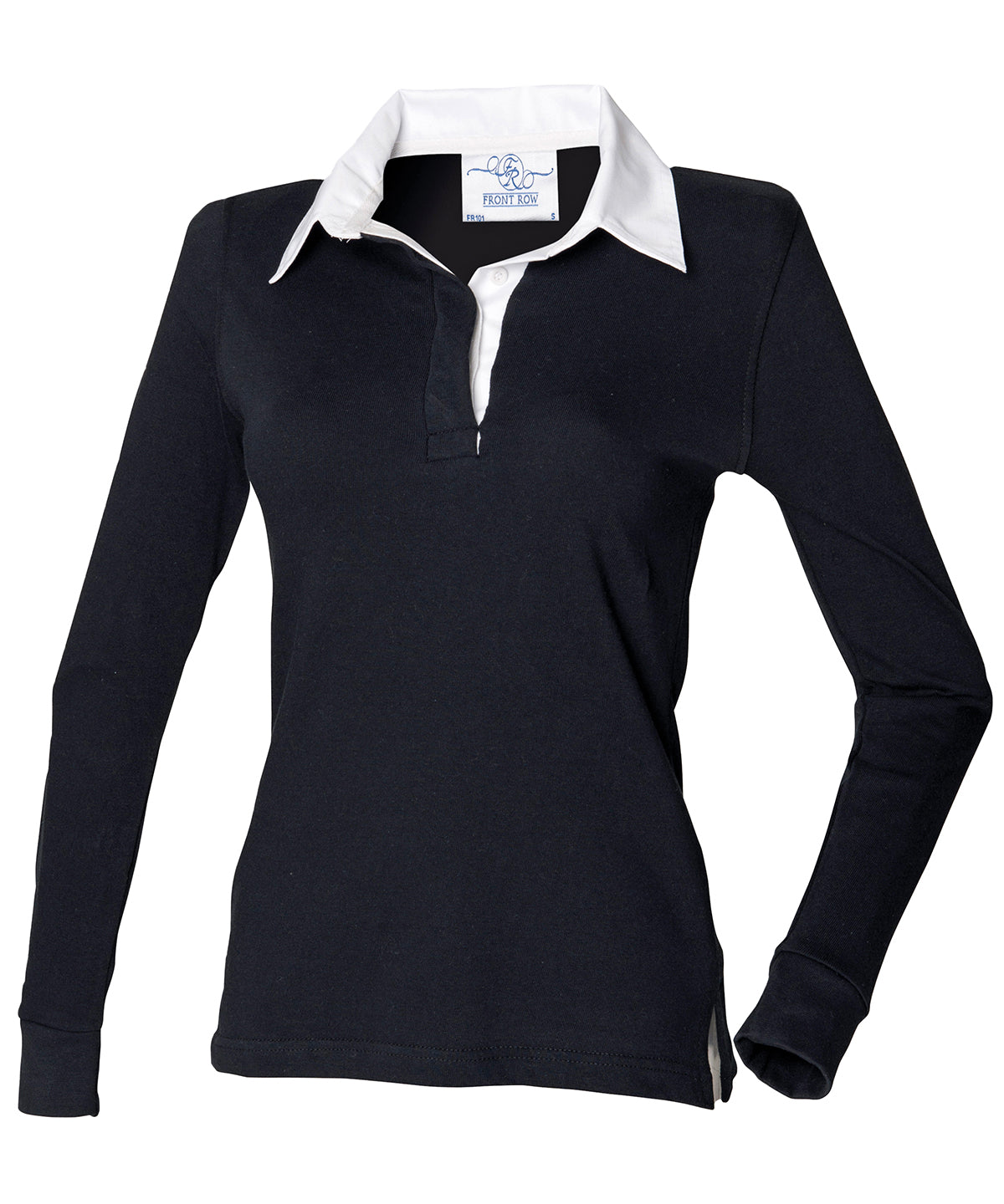 Women's long sleeve plain rugby shirt - Black/White