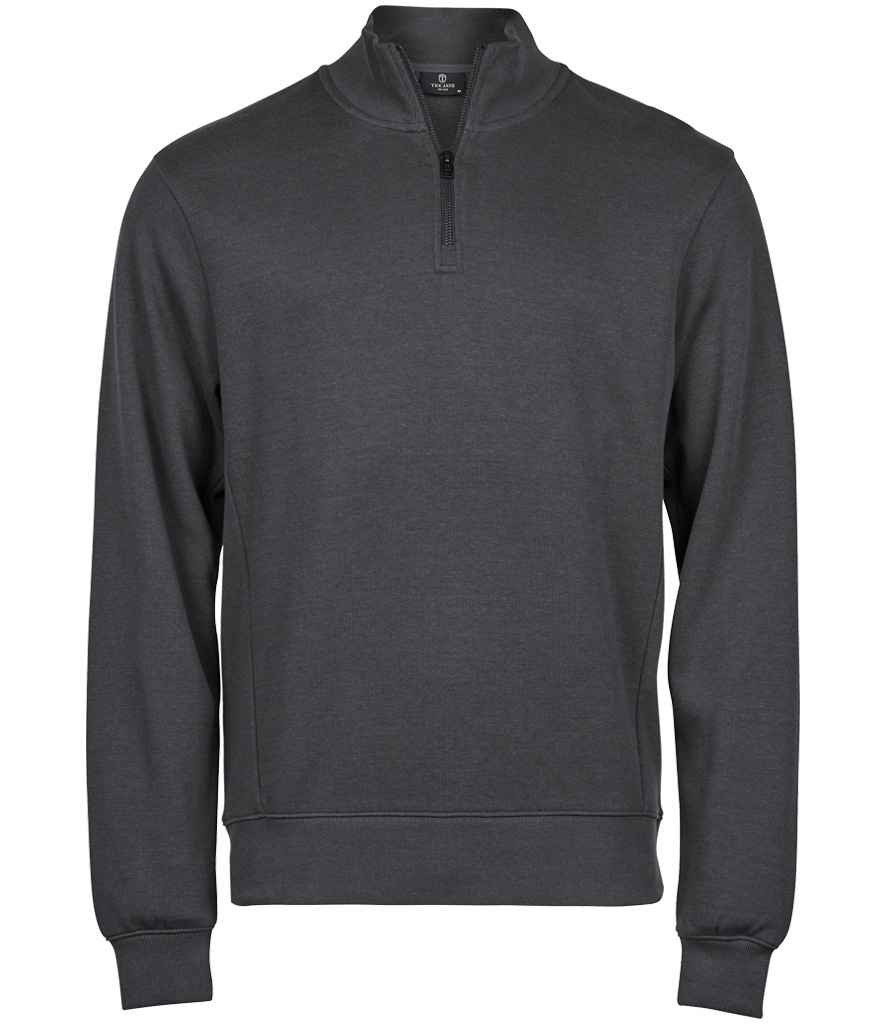 Tee Jays Ribbed Interlock Half Zip Sweatshirt - Dark Grey
