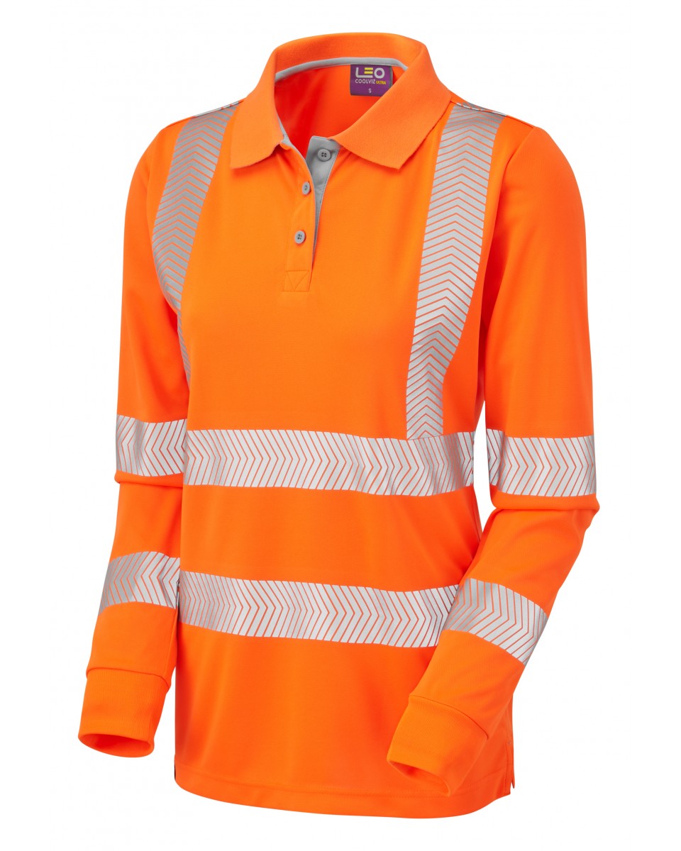 POLLYFIELD ISO 20471 Cl 3 Coolviz Plus Women's Sleeved Polo Shirt - HV Orange