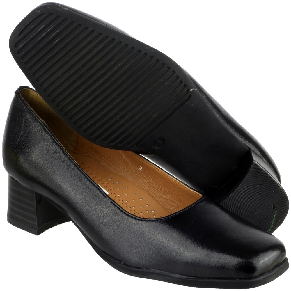 Amblers Ladies Walford Slip On Wide Fit Leather Formal Court Shoe Black