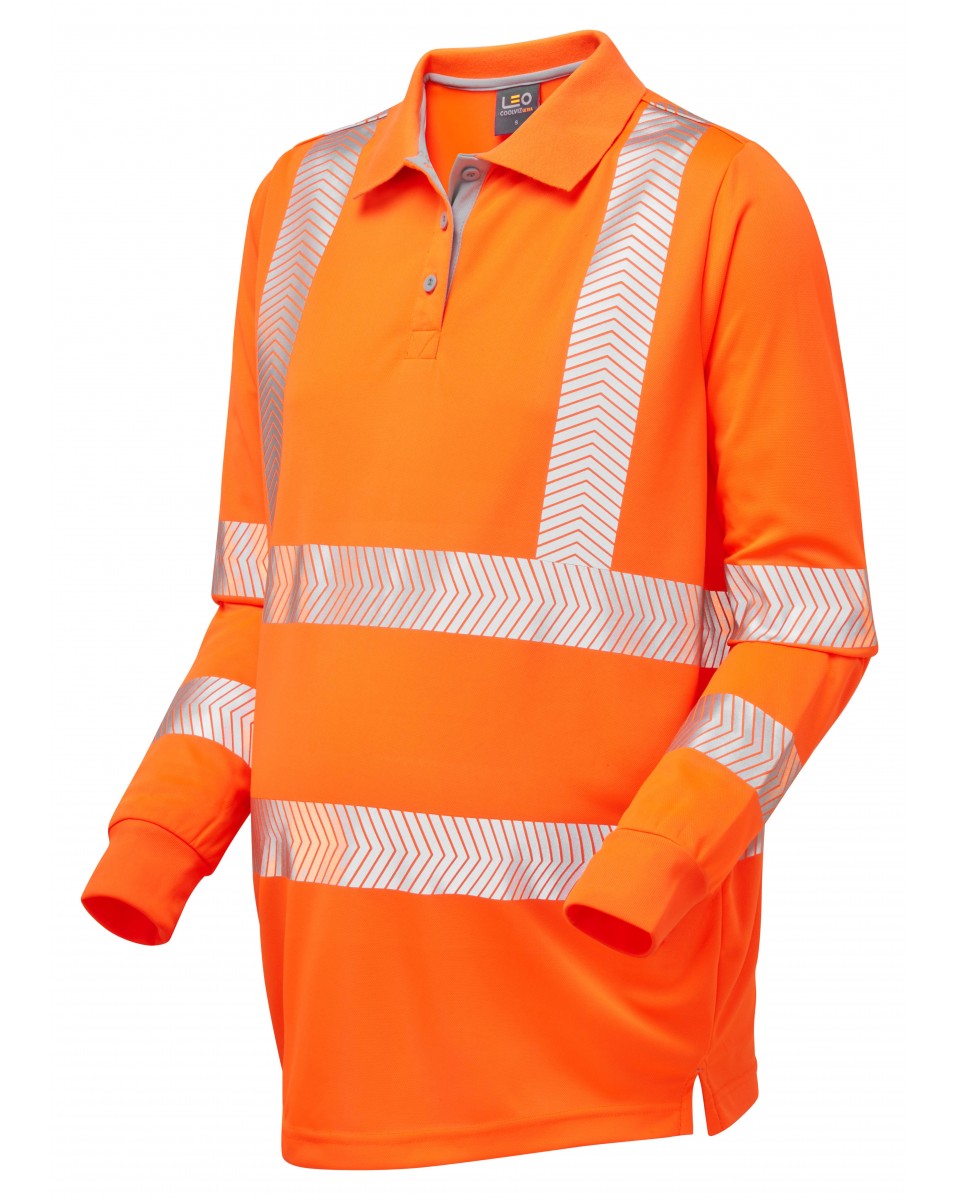 YARNACOTT ISO 20471 Cl 2 Coolviz Ultra Maternity Long Sleeve Polo Shirt - HV Orange