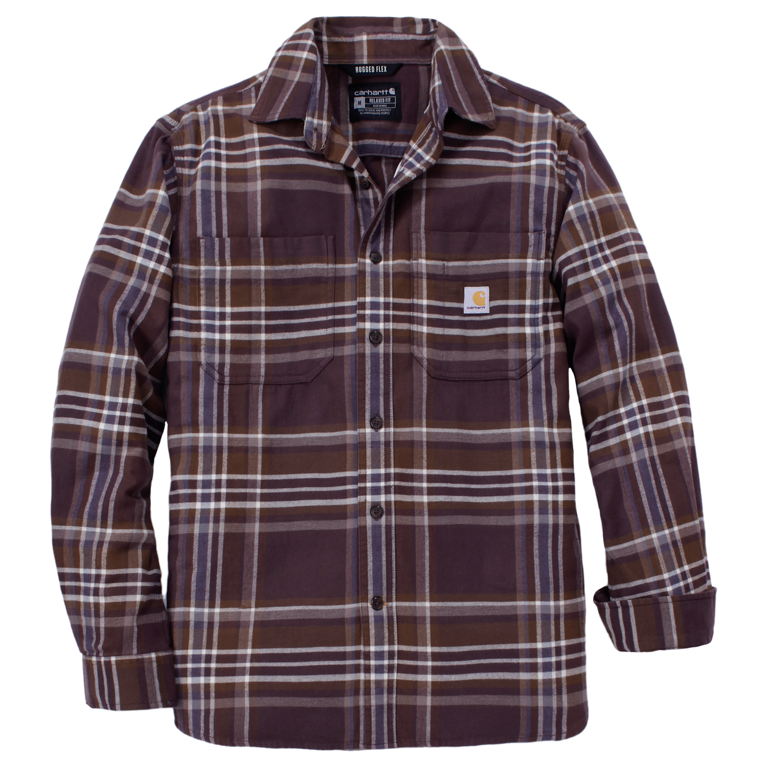 Rugged Flex Relaxed Fit Midweight Flannel Long-Sleeve Plaid Shirt - Dark Sepia