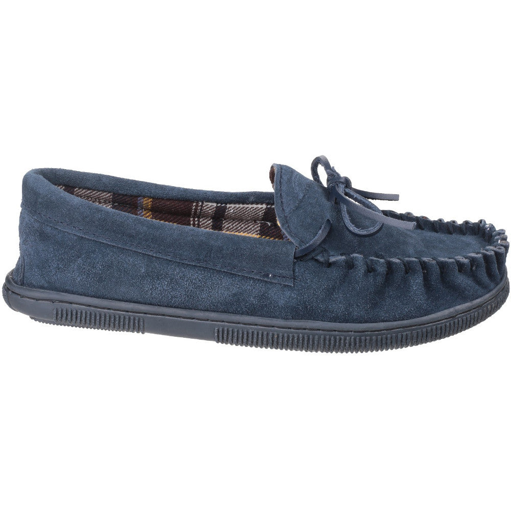 Mirak Mens Alberta Suede Textile Lined Moccasin Style Slipper Navy