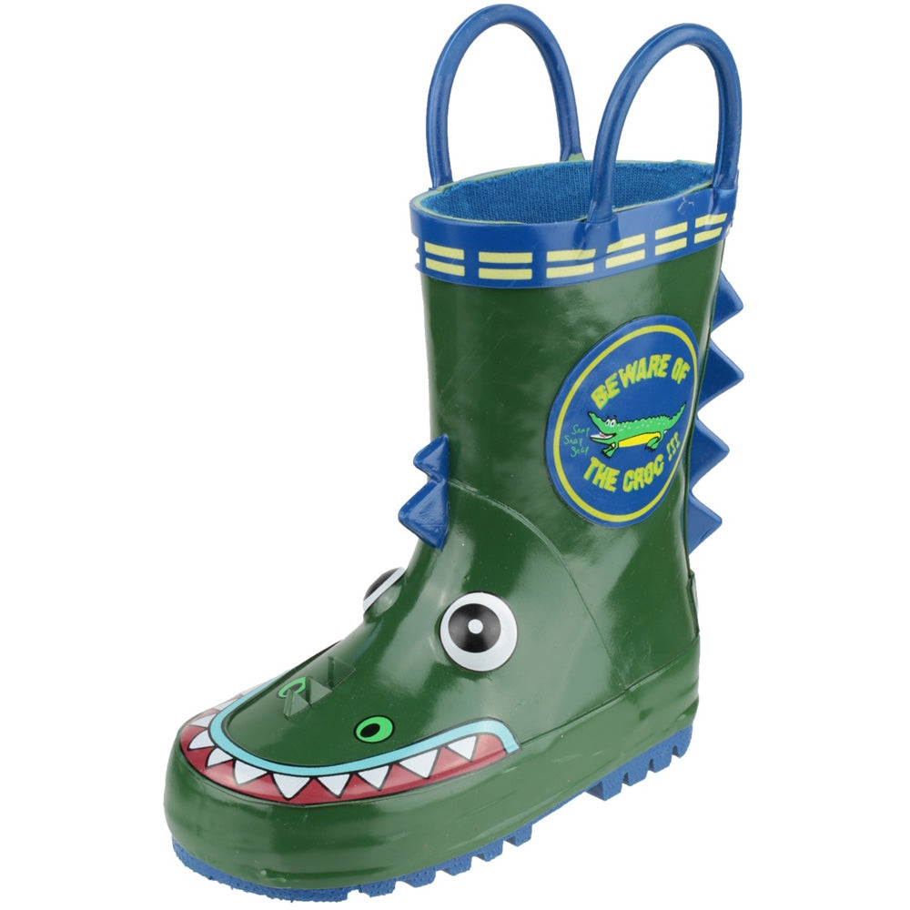 Cotswold Boys Puddle Patterned Rubber Welly Wellington Boot Green