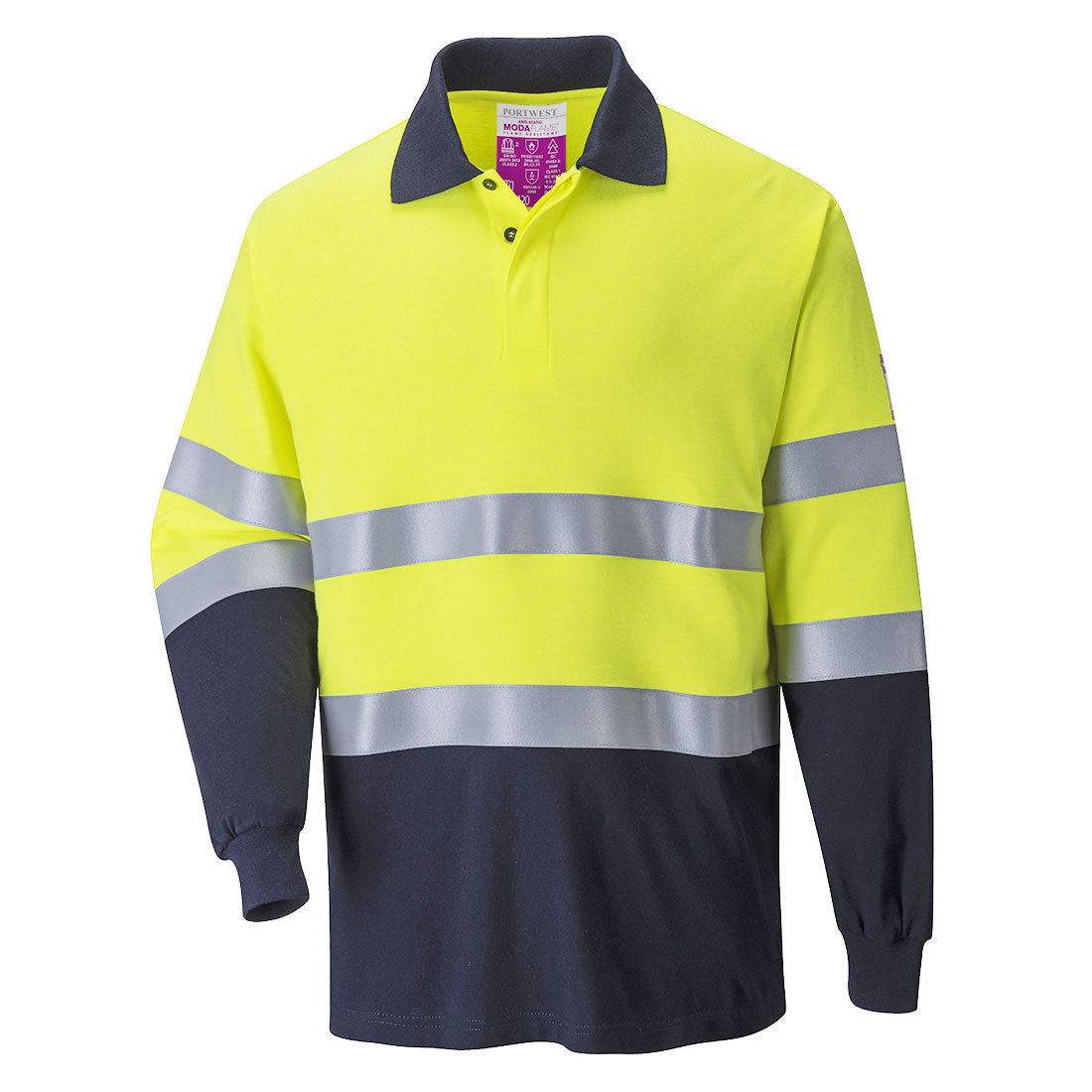 Flame Resistant Anti-Static Two Tone Polo Shirt - Yellow/Navy