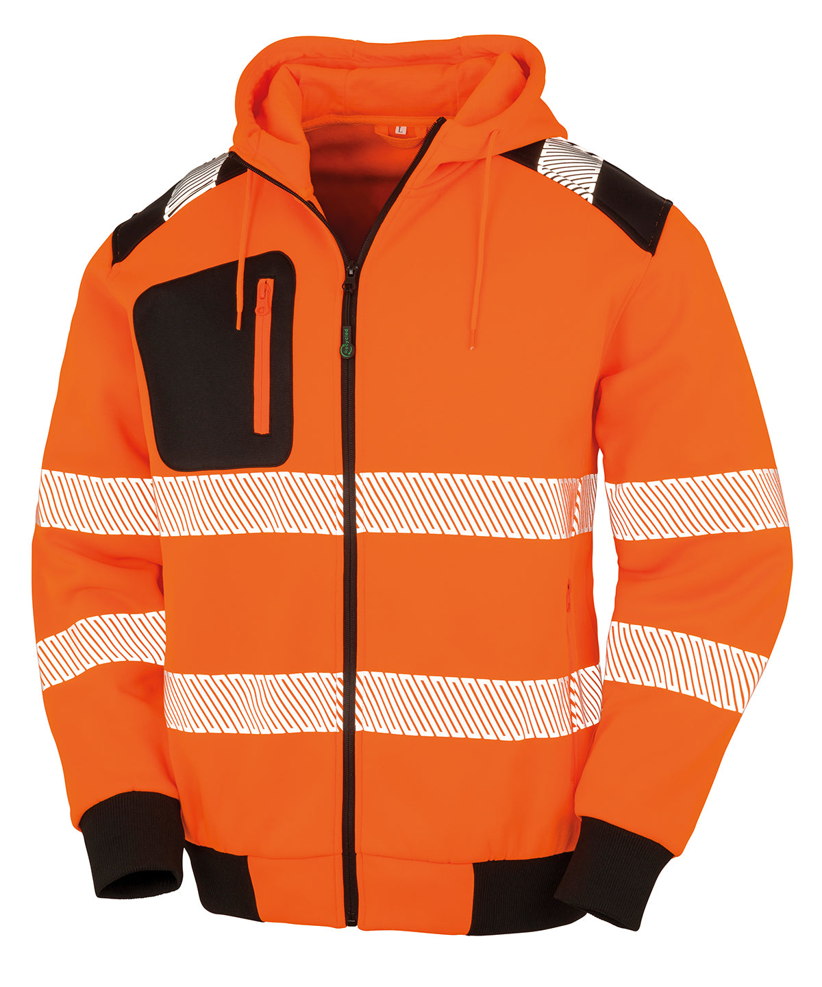 Recycled robust zipped safety hoodie - Fluorescent Orange/ Black