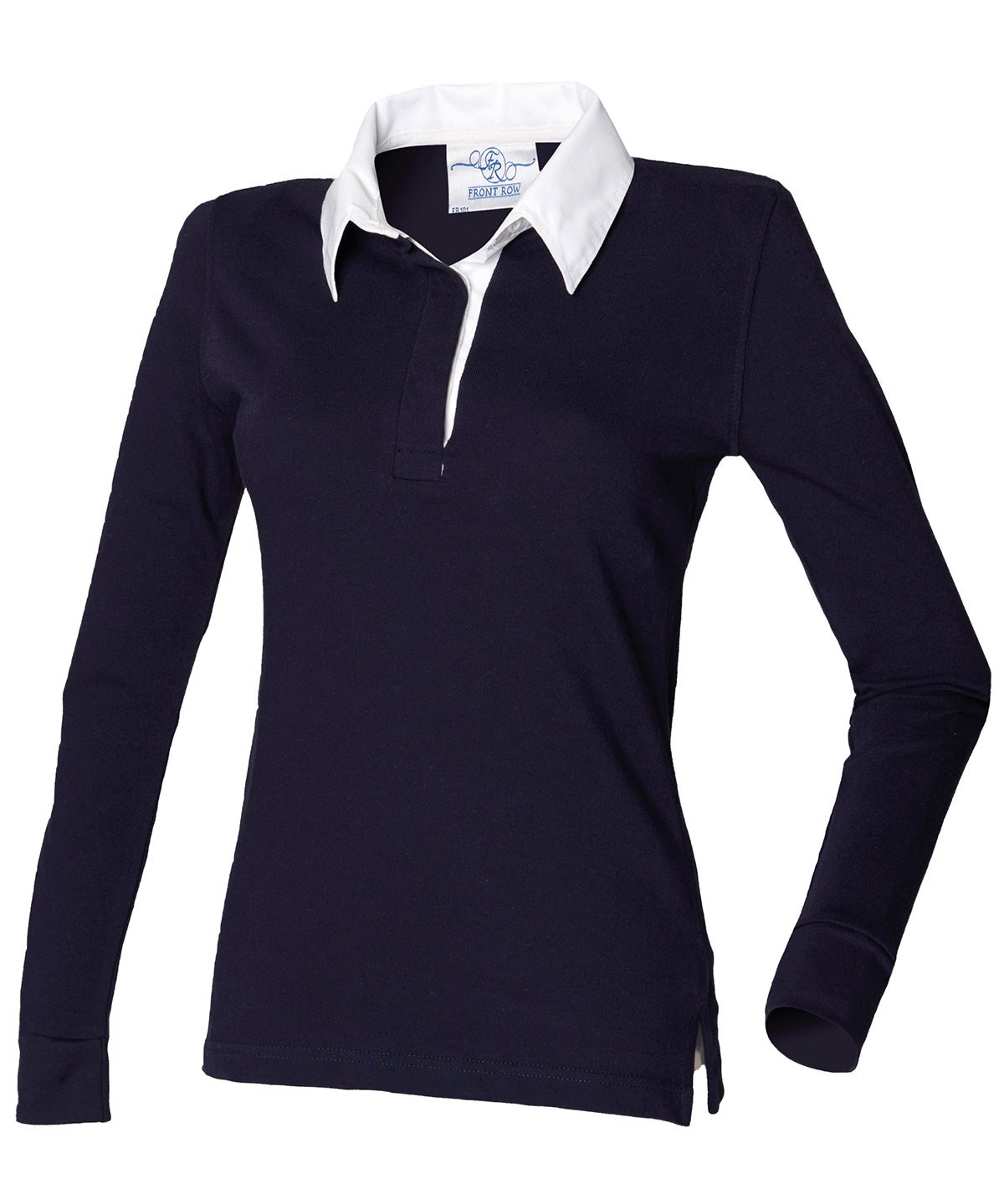 Women's long sleeve plain rugby shirt - Navy/White