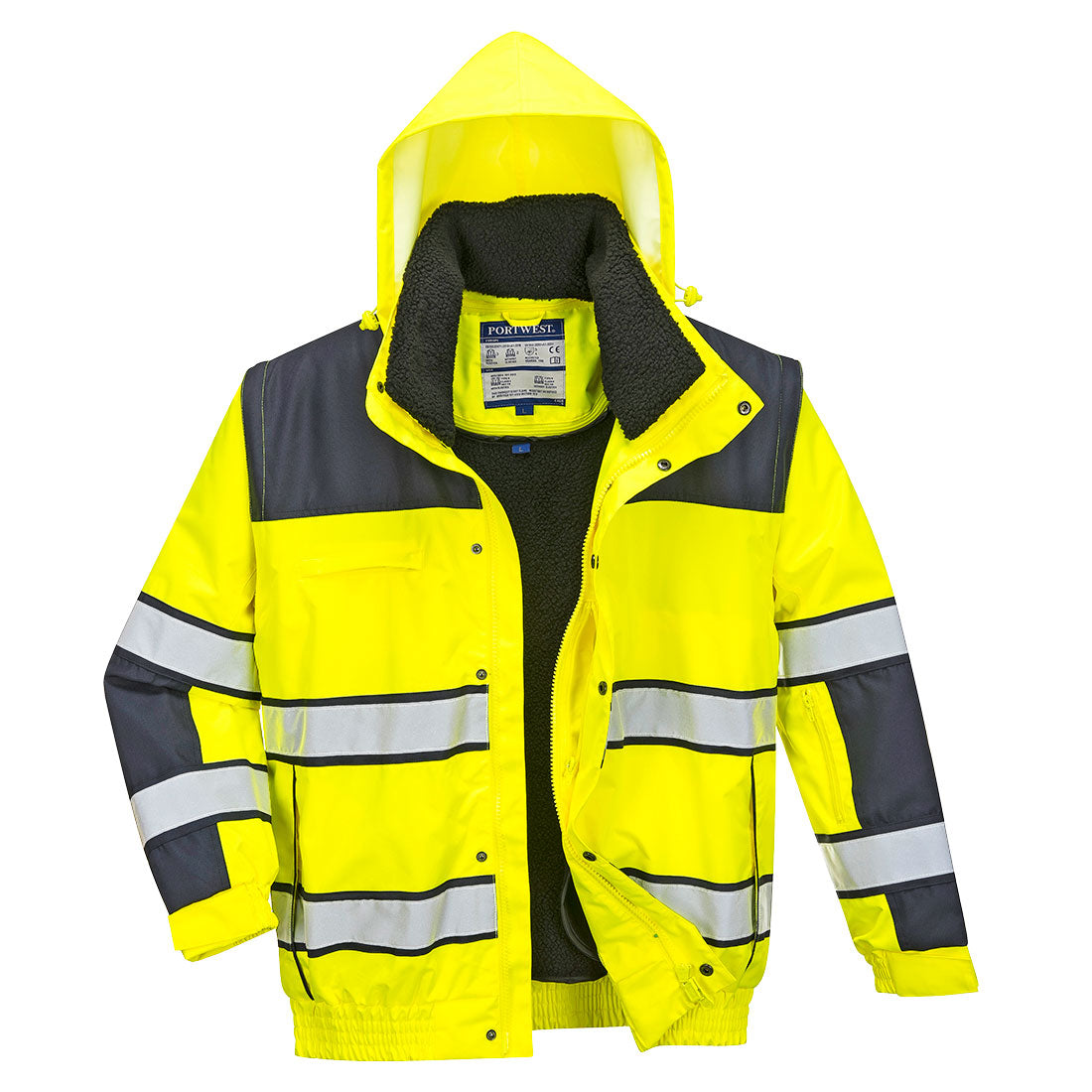 Hi-Vis Winter Contrast Classic Bomber Jacket - Yellow/Navy