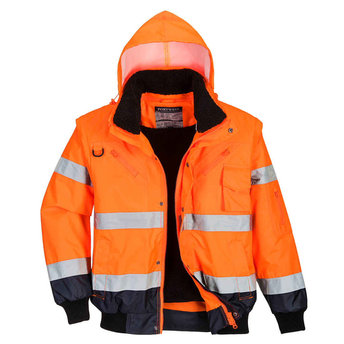 Hi-Vis 3-in-1 Contrast Bomber Jacket - Orange/Navy