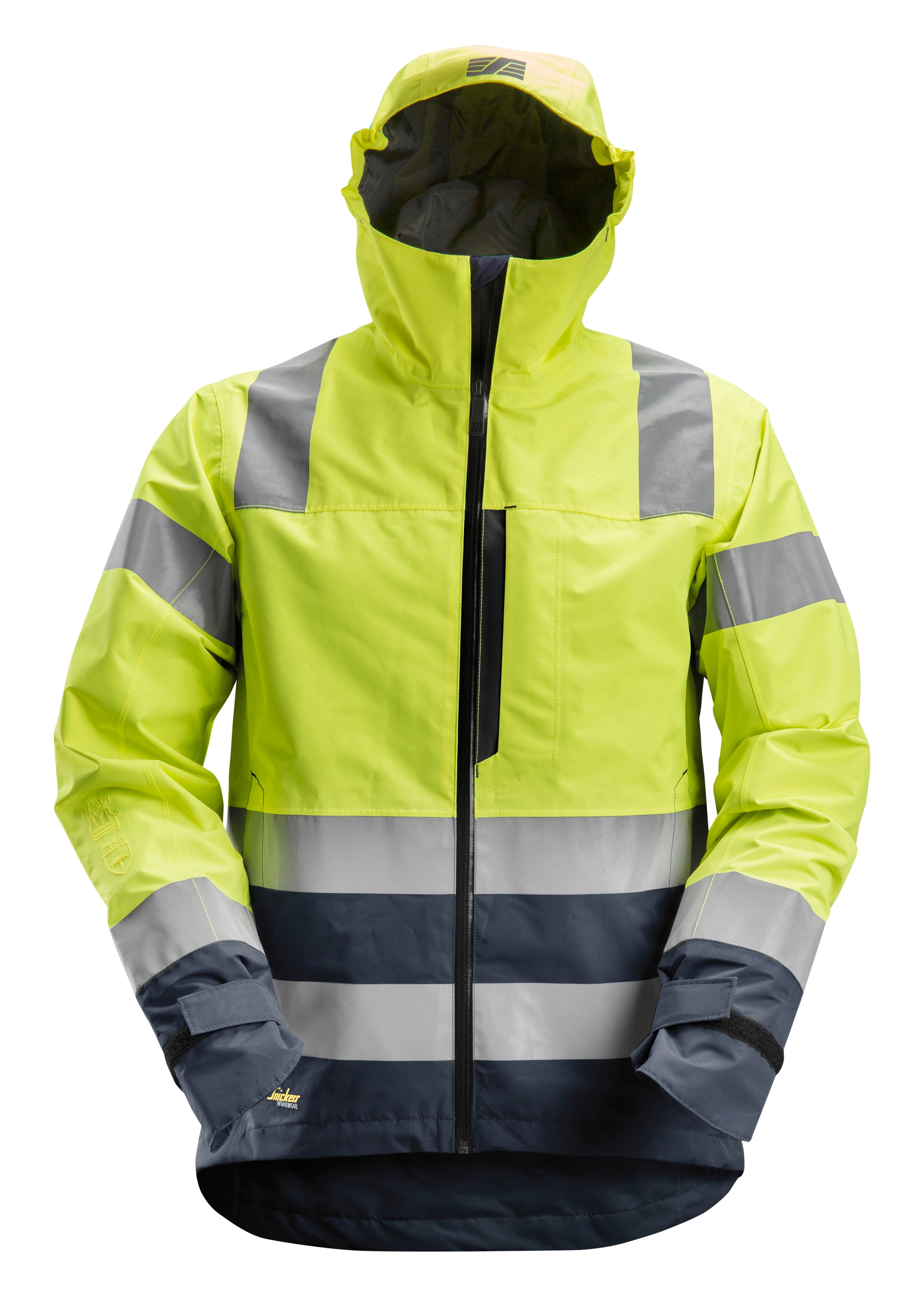 AllroundWork, Hi-Vis Waterproof Shell Jacket Class 3 - High Visibility Yellow - Navy - 6695