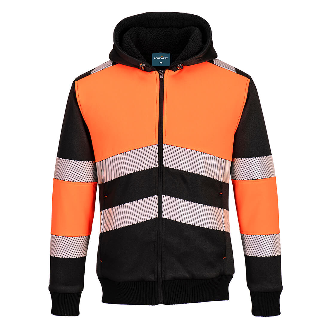 PW377 - PW3 Zipped Class 1 Winter Hoodie Orange/Black - Orange/Black