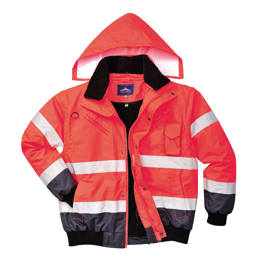 Hi-Vis 3-in-1 Contrast Bomber Jacket - Red/Navy