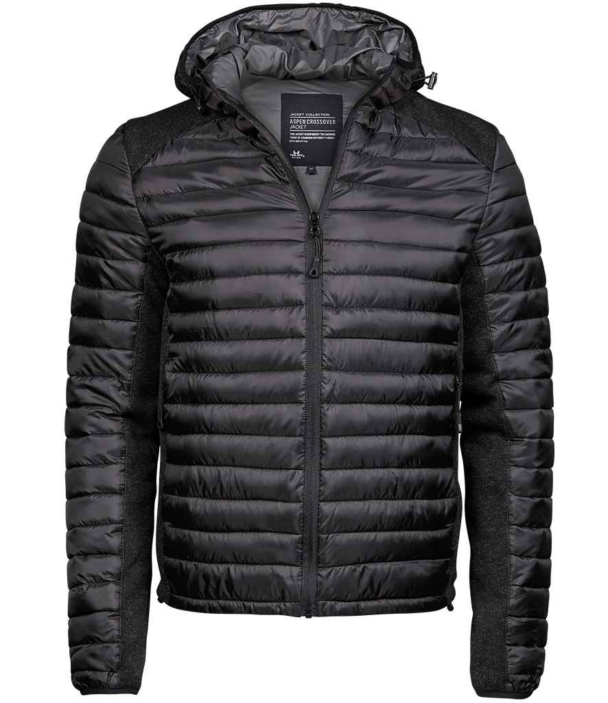 Tee Jays Crossover Hooded Padded Outdoor Jacket - Black/Black Melange