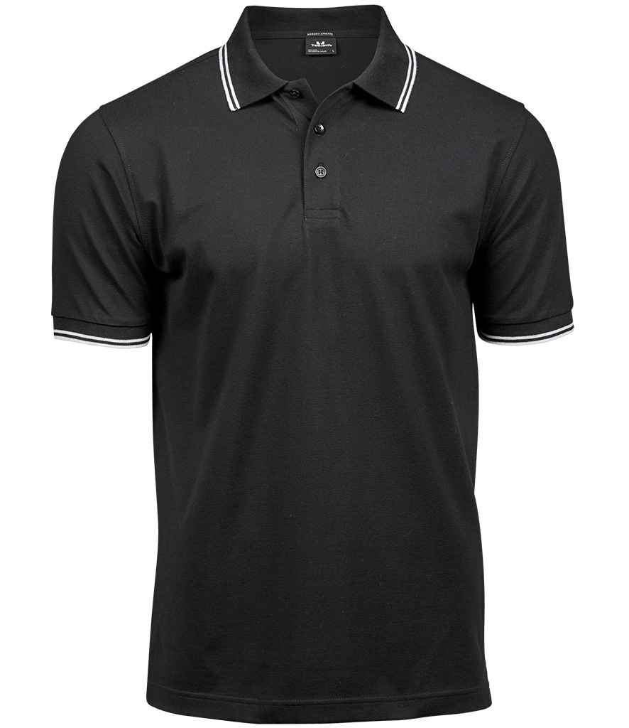Tee Jays Luxury Stretch Tipped Polo Shirt - Black/White