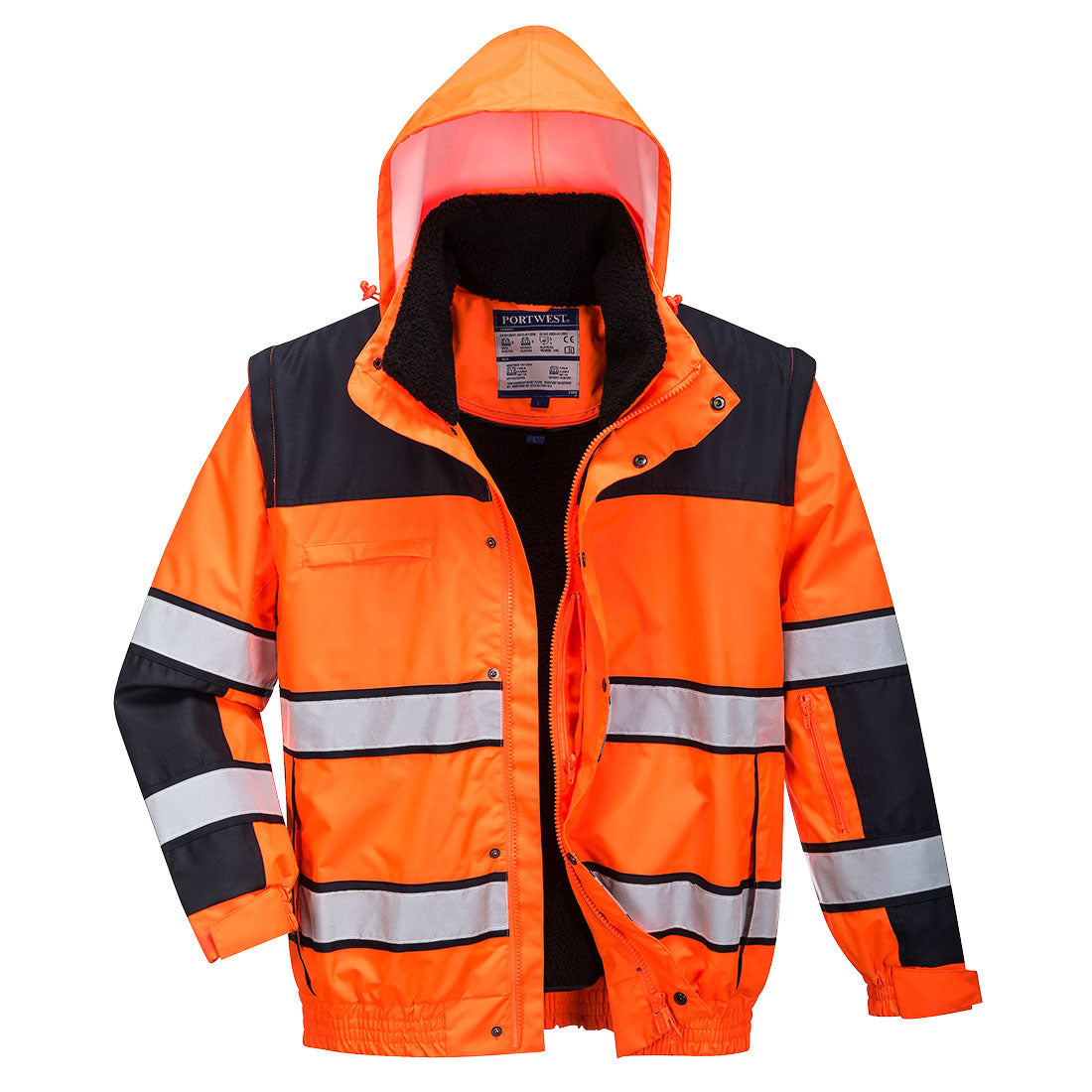 Hi-Vis Winter Contrast Classic Bomber Jacket - Orange/Black