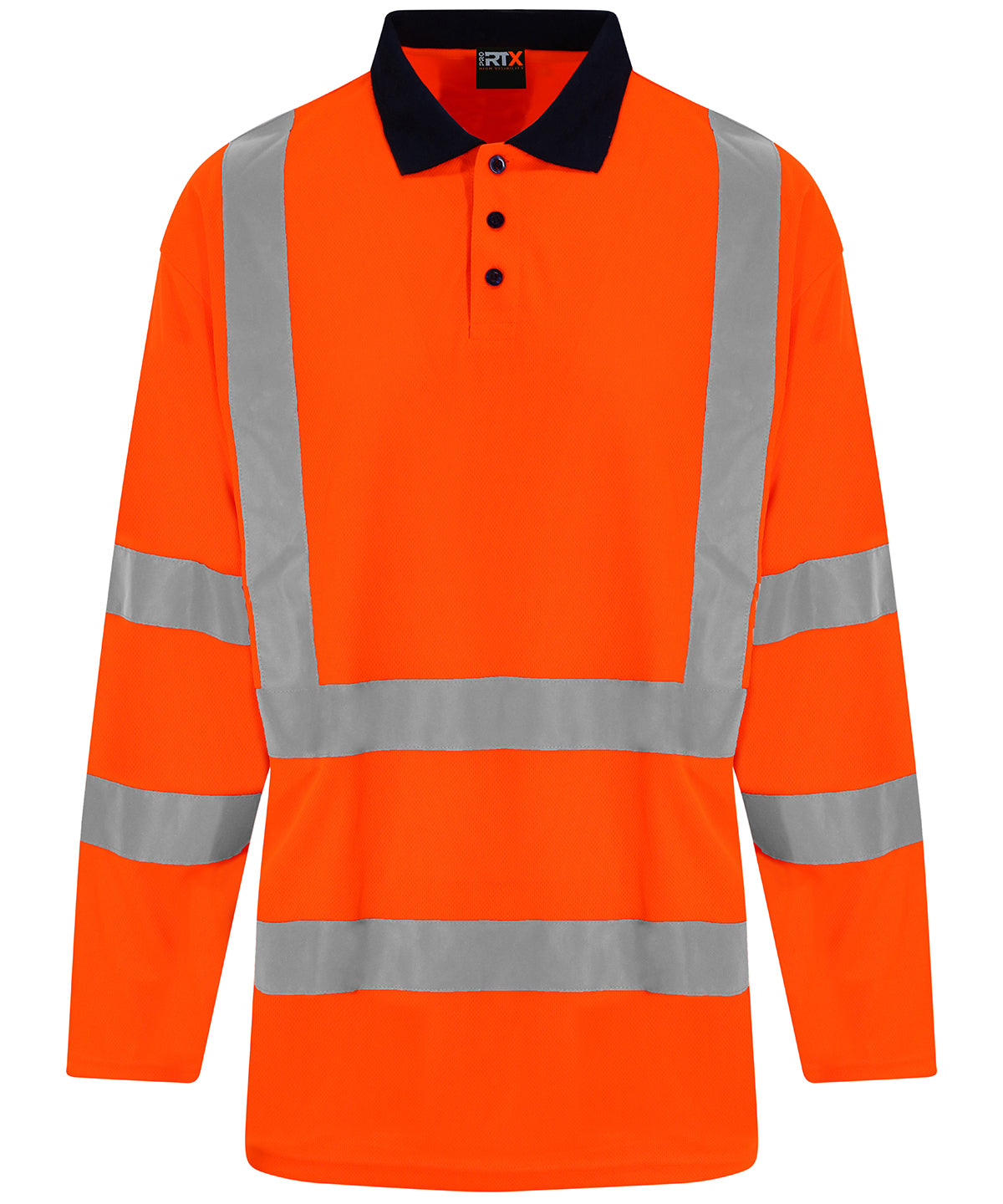 Hi-Vis Long Sleeve Polo Shirt - HV Orange/ Navy