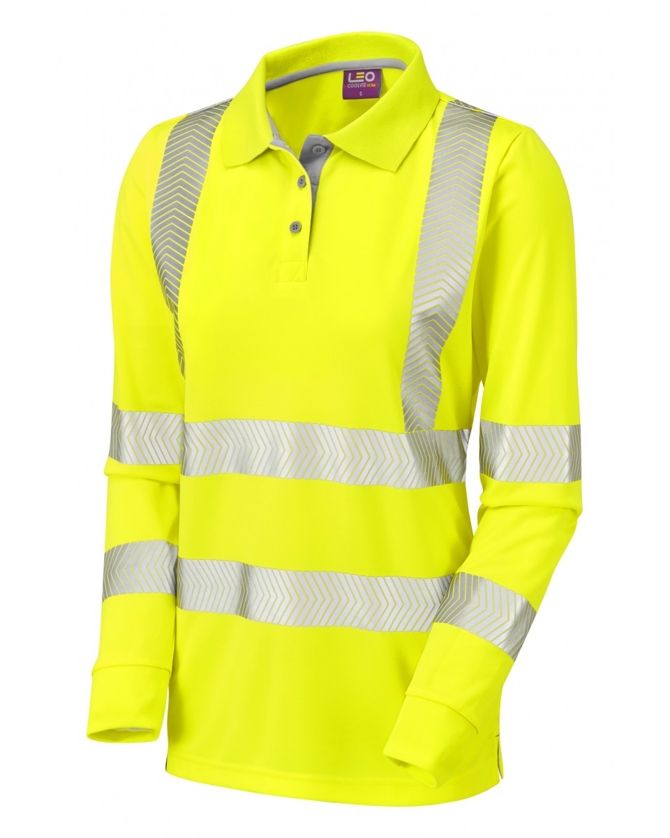 POLLYFIELD ISO 20471 Cl 3 Coolviz Plus Women's Sleeved Polo Shirt - HV Yellow