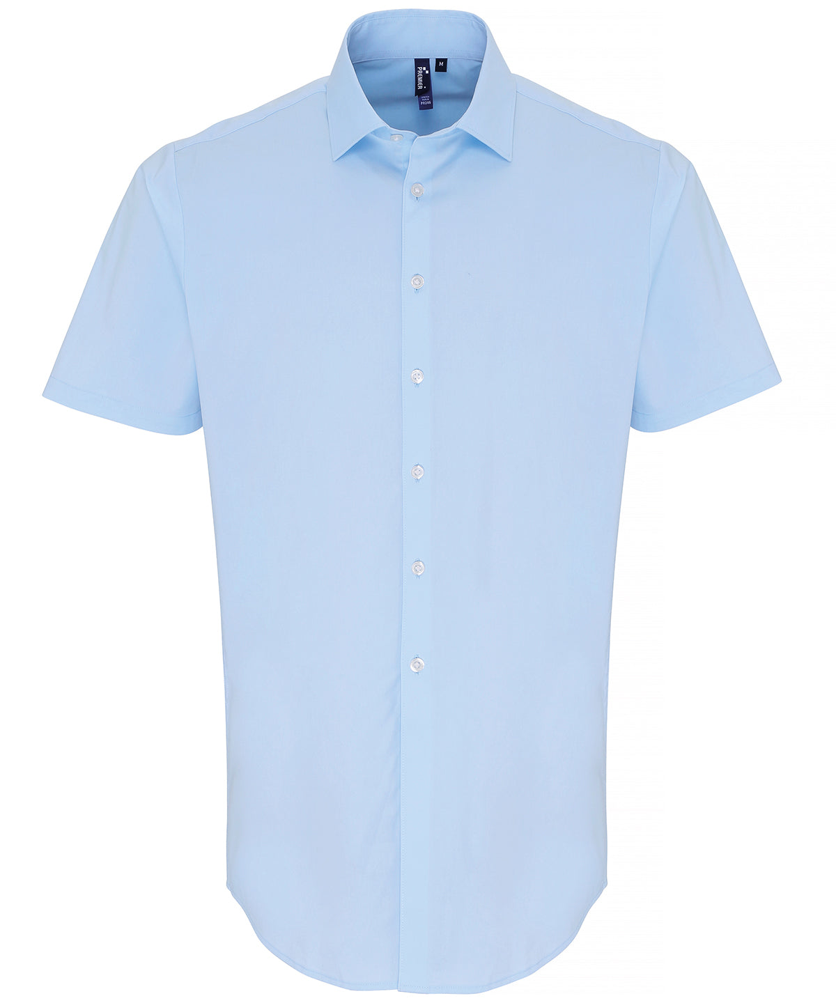 Stretch fit cotton poplin short sleeve shirt - Pale Blue