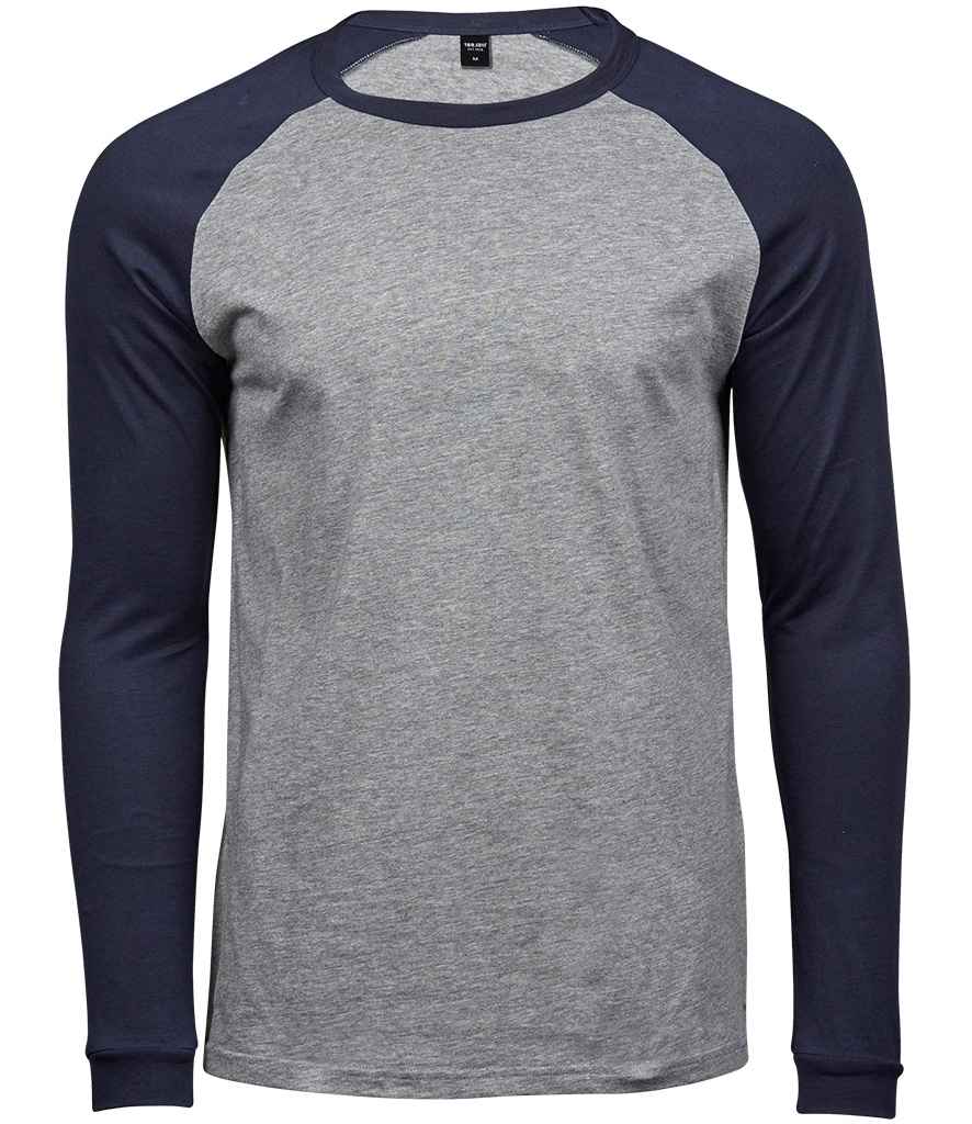 Tee Jays Long Sleeve Baseball T-Shirt - Heather Grey/Navy