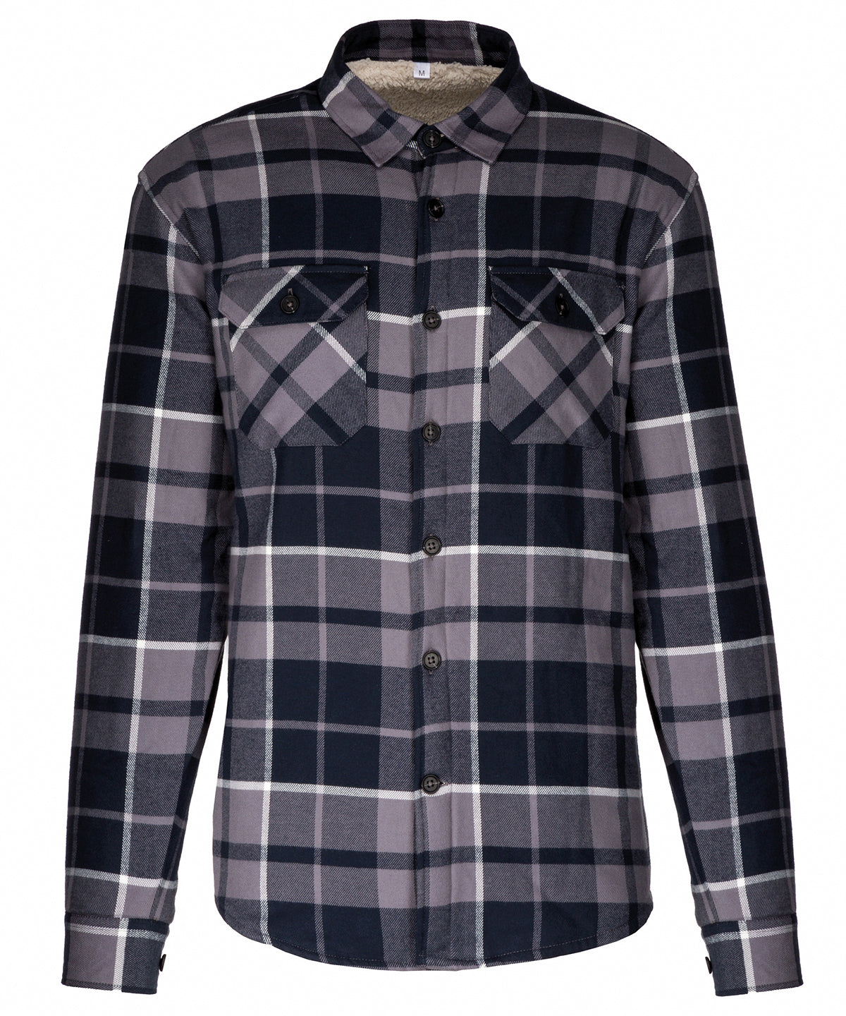 Sherpa-lined checked shirt jacket - Storm Grey/Navy