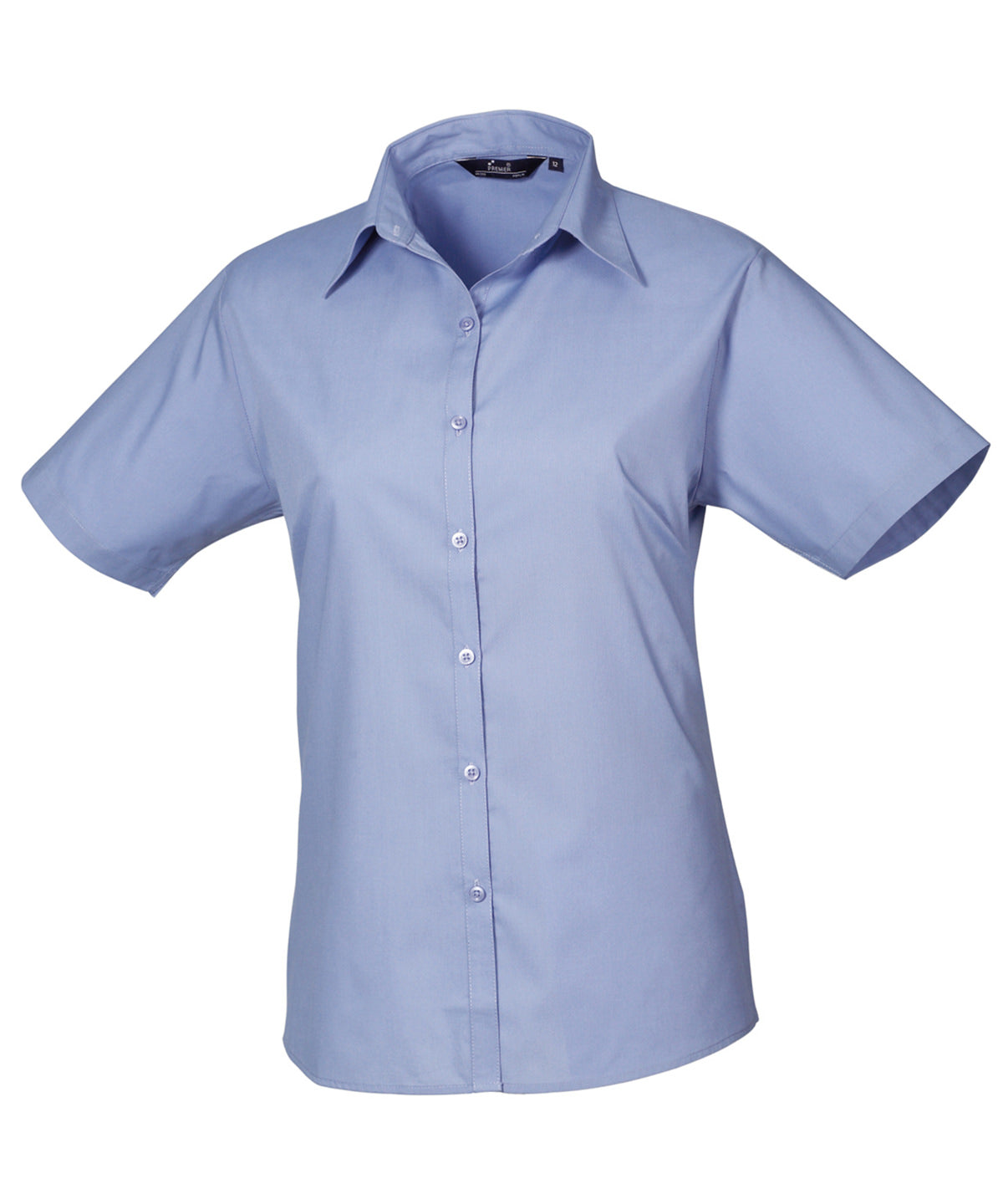 Women's short sleeve poplin blouse - Mid Blue