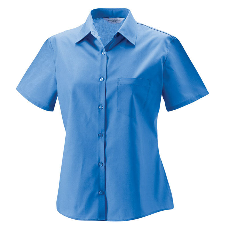 Russell Collection Ladies Short Sleeve Poly Cotton Easycare Poplin Shirt
