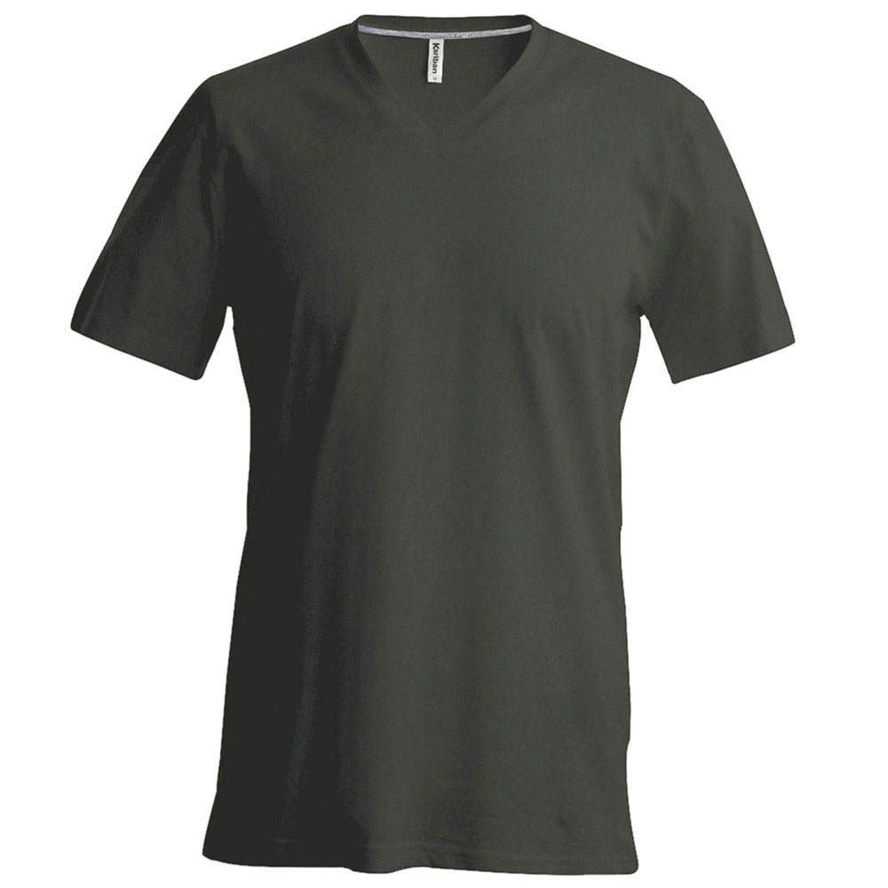 Kariban Mens Slim Fit Short Sleeve V Neck Plain Colours Cotton T-Shirt