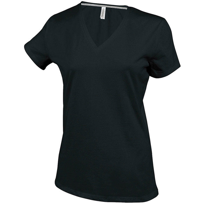 Kariban Ladies Fit Short Sleeve V Neck Plain Colours Cotton T-Shirt