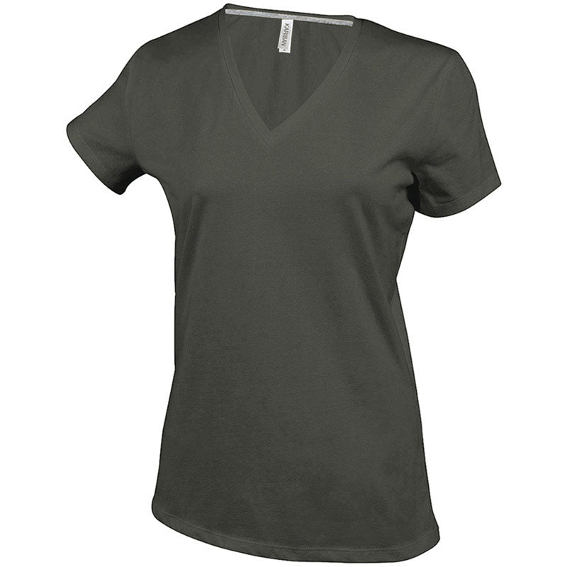Kariban Ladies Fit Short Sleeve V Neck Plain Colours Cotton T-Shirt