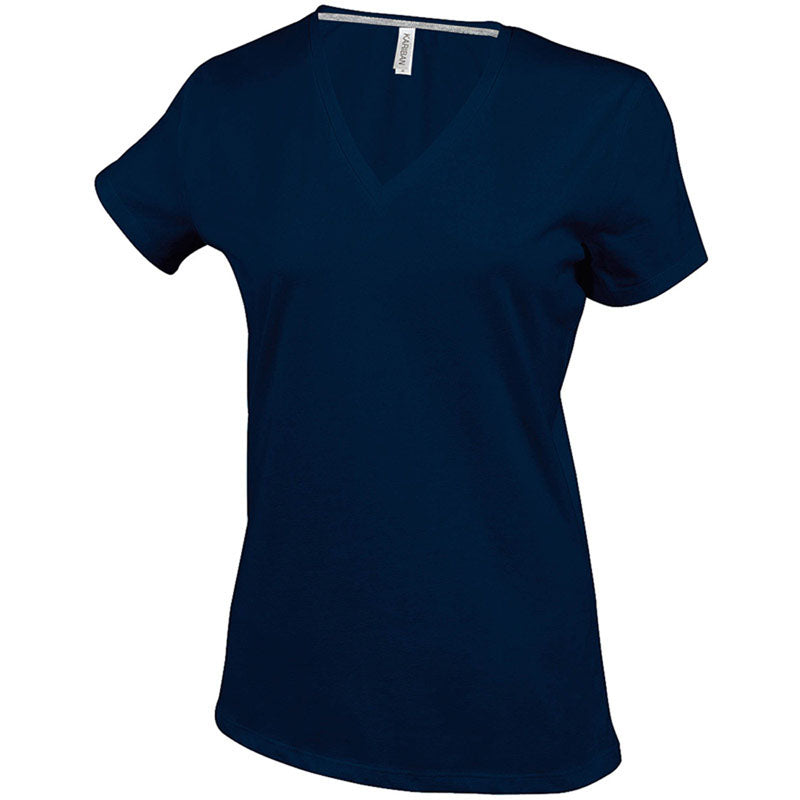 Kariban Ladies Fit Short Sleeve V Neck Plain Colours Cotton T-Shirt
