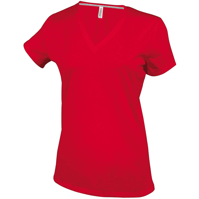 Kariban Ladies Fit Short Sleeve V Neck Plain Colours Cotton T-Shirt