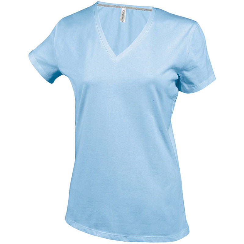Kariban Ladies Fit Short Sleeve V Neck Plain Colours Cotton T-Shirt