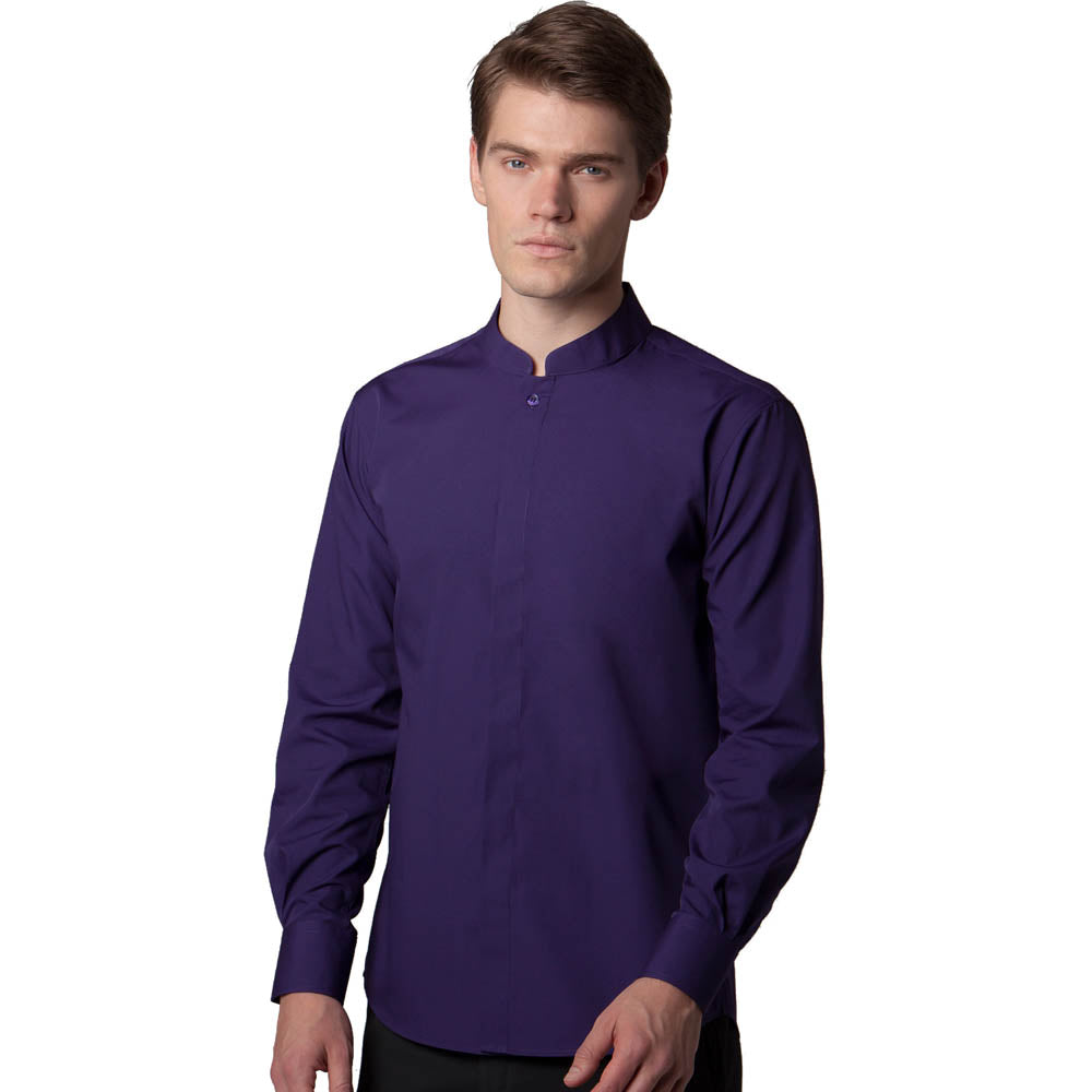 Kustom Kit Mens Mandarin Collar Fitted Shirt Long Sleeve