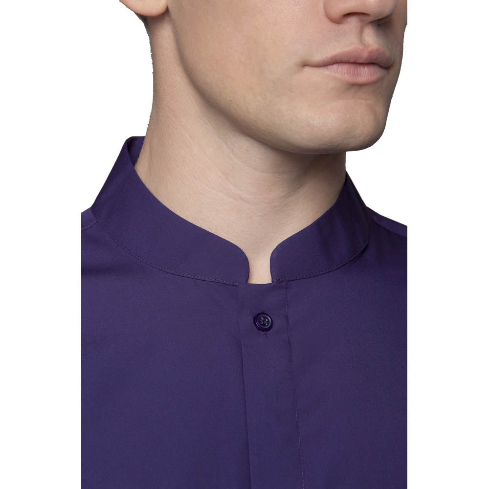 Kustom Kit Mens Mandarin Collar Fitted Shirt Long Sleeve