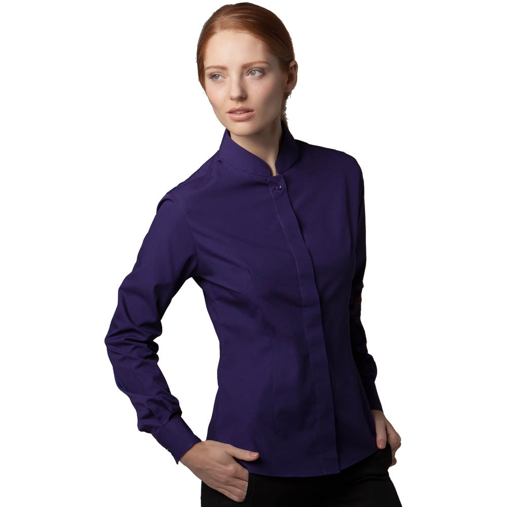 Kustom Kit Ladies Mandarin Collar Fitted Shirt Long Sleeve