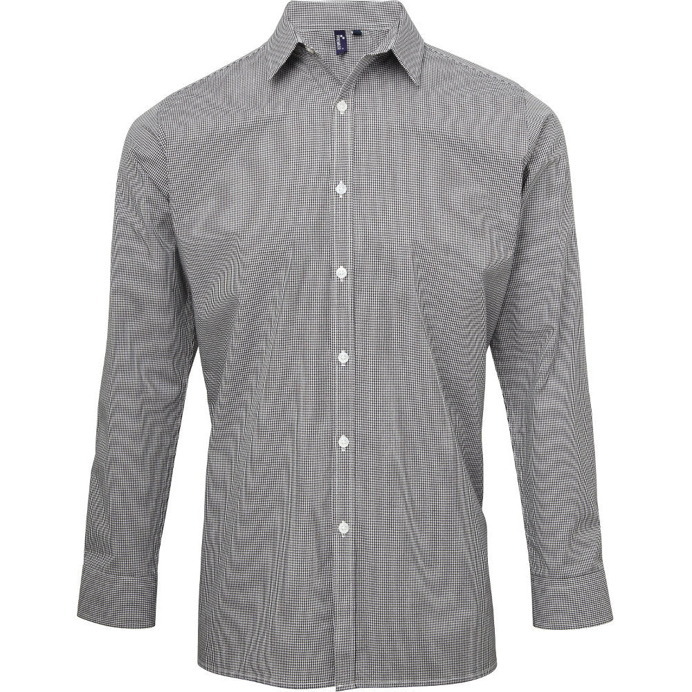 Premier Mens Gingham Microcheck Cotton Long Sleeve Corporate Shirt