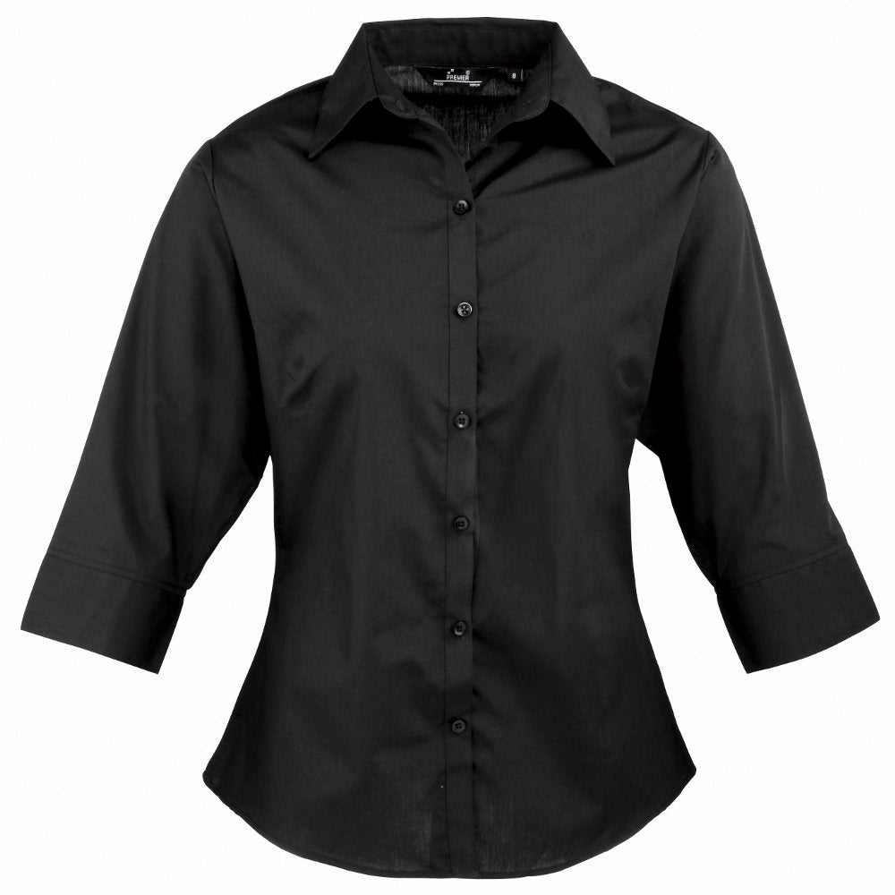 Premier Womens Ladies Poplin Polycotton Quarter Sleeve Business Blouse