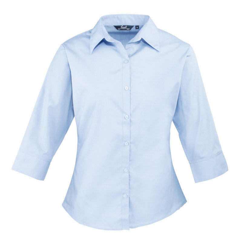 Premier Womens Ladies Poplin Polycotton Quarter Sleeve Business Blouse