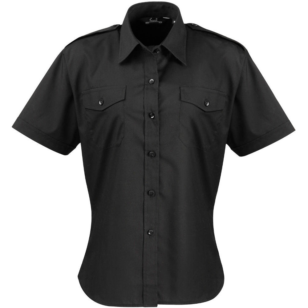 Premier Womens Ladies Short Sleeve Polycotton Corporate Pilot Blouse