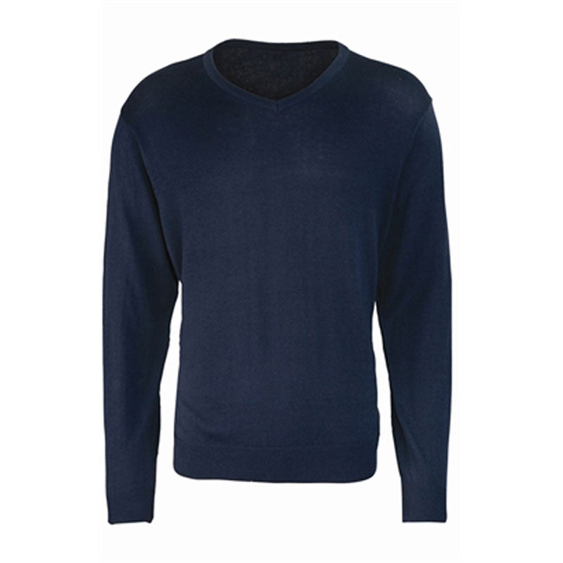 Premier Mens Long Sleeve V Neck Knitted Casual Cotton Sweater Jumper Black,Navy