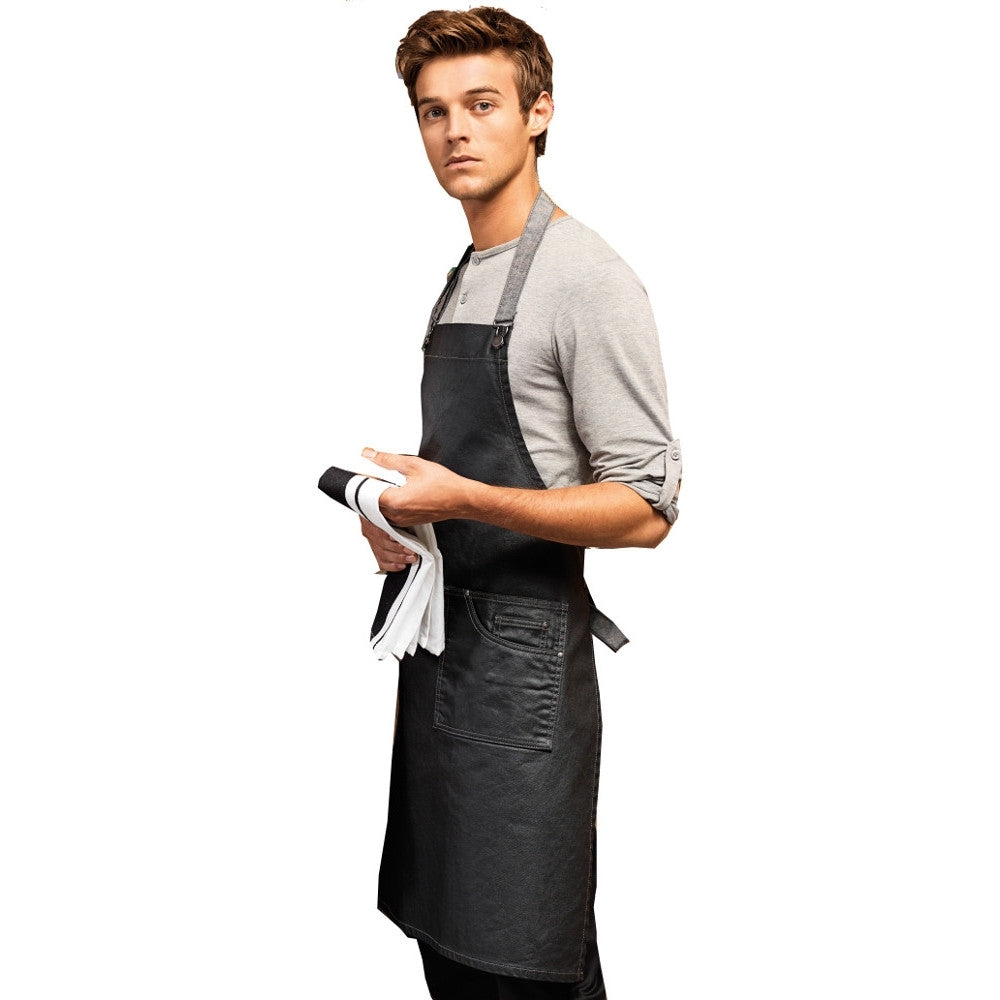 Premier Mens District Waxed Look Long Length Denim Bib Apron