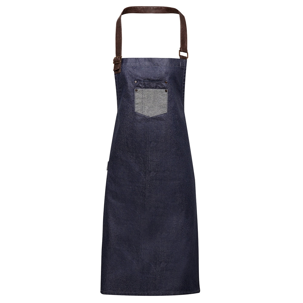 Premier Mens Division Waxed Look Long Length Denim Bib Apron