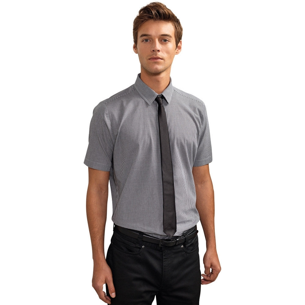 Premier Mens Microcheck Gingham Style Short Sleeve Shirt