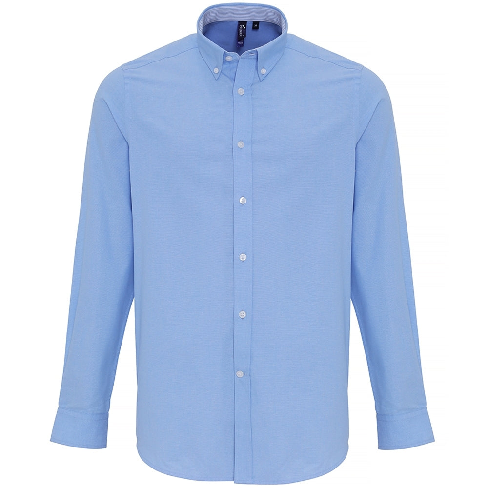 Premier Mens Cotton Rich Oxford Stripes Long Sleeve Shirt