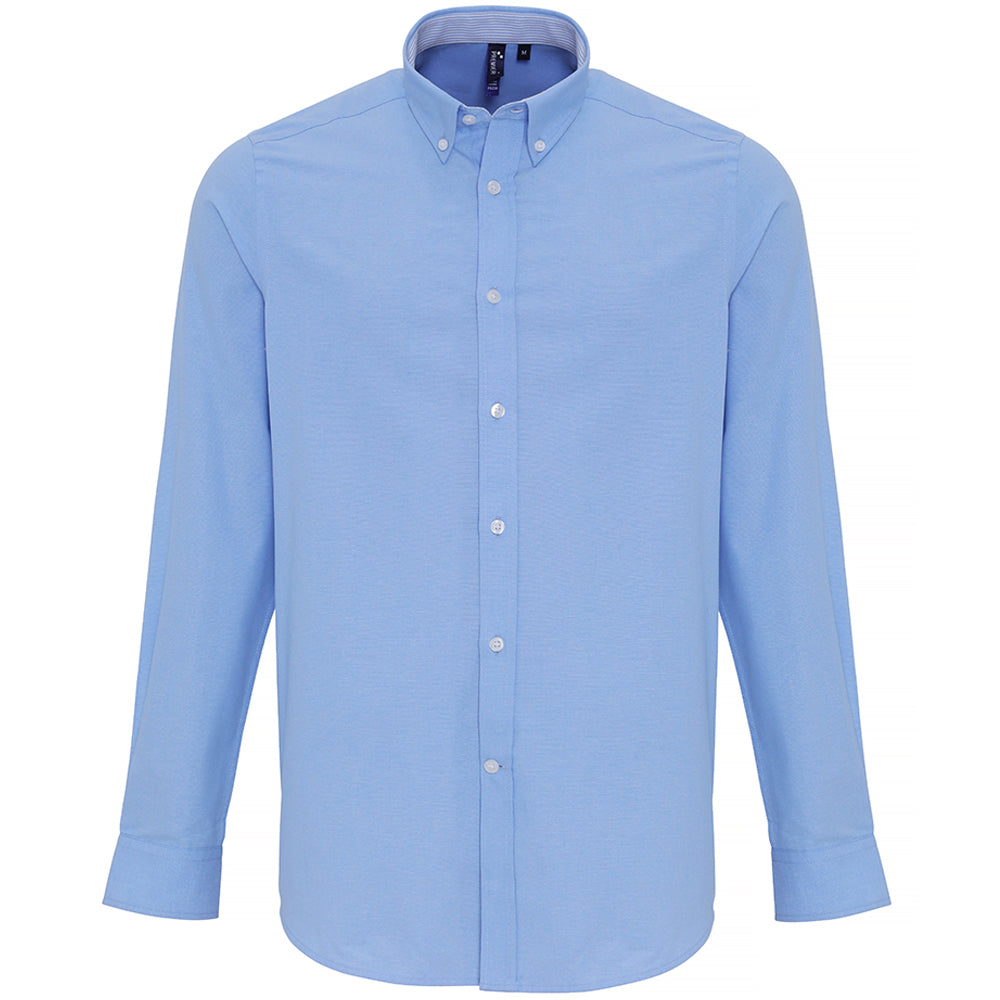 Premier Mens Cotton Rich Oxford Stripes Long Sleeve Shirt