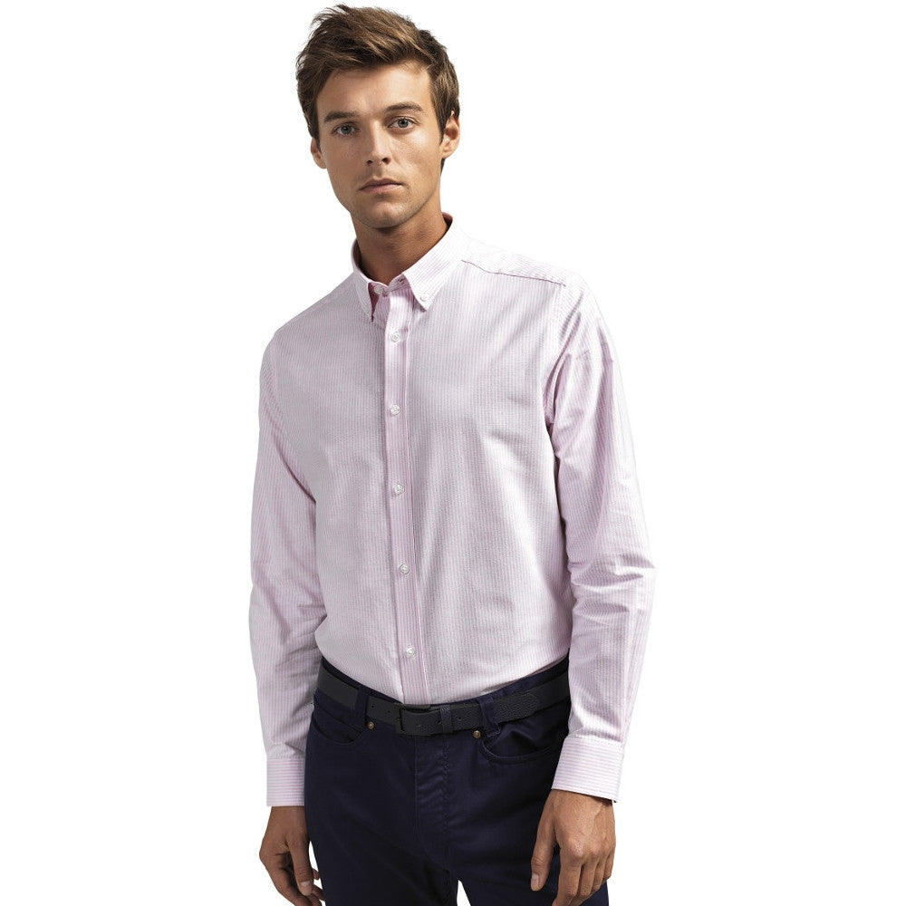 Premier Mens Cotton Rich Oxford Stripes Long Sleeve Shirt