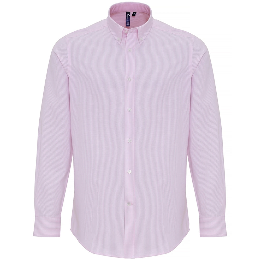 Premier Mens Cotton Rich Oxford Stripes Long Sleeve Shirt