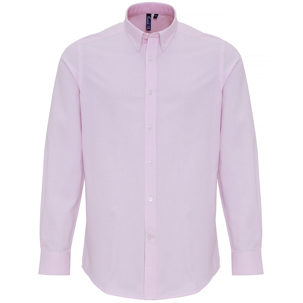 Premier Mens Cotton Rich Oxford Stripes Long Sleeve Shirt